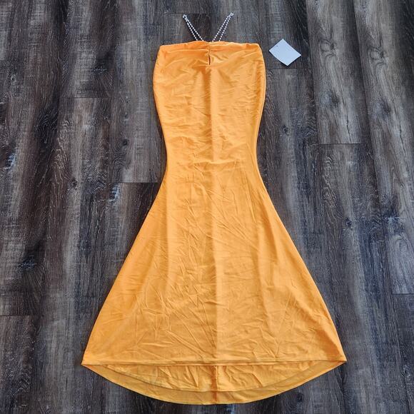 Retrofete Orange Maxi Dress Pearl Halter Size Small Sample - Picture 1 of 11